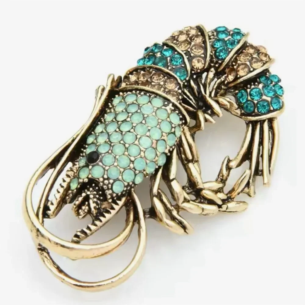 Vintage‎ Design Multicolor Rhinestone Shrimp Brooch Fashion Crystal Jewelry